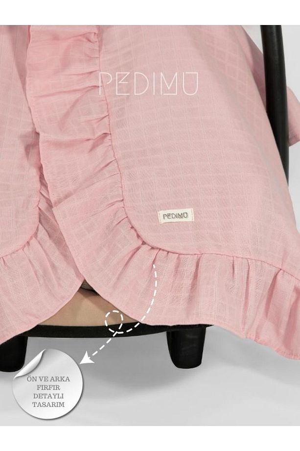 Müslin Gül Pembe Renk Fırfır Detaylı Puset Örtüsü - 5