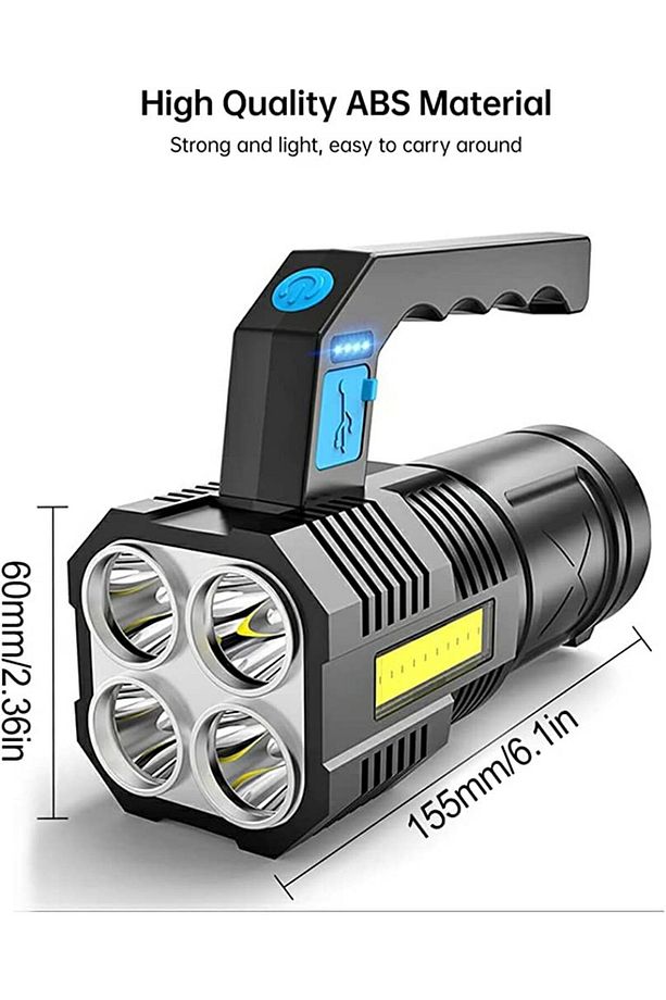 Usb Şarjlı Taşınabilir El Feneri Ultra Parlak Kademe Ayarlı Yan Cob Led Özellikli Uzun Menzil - 6