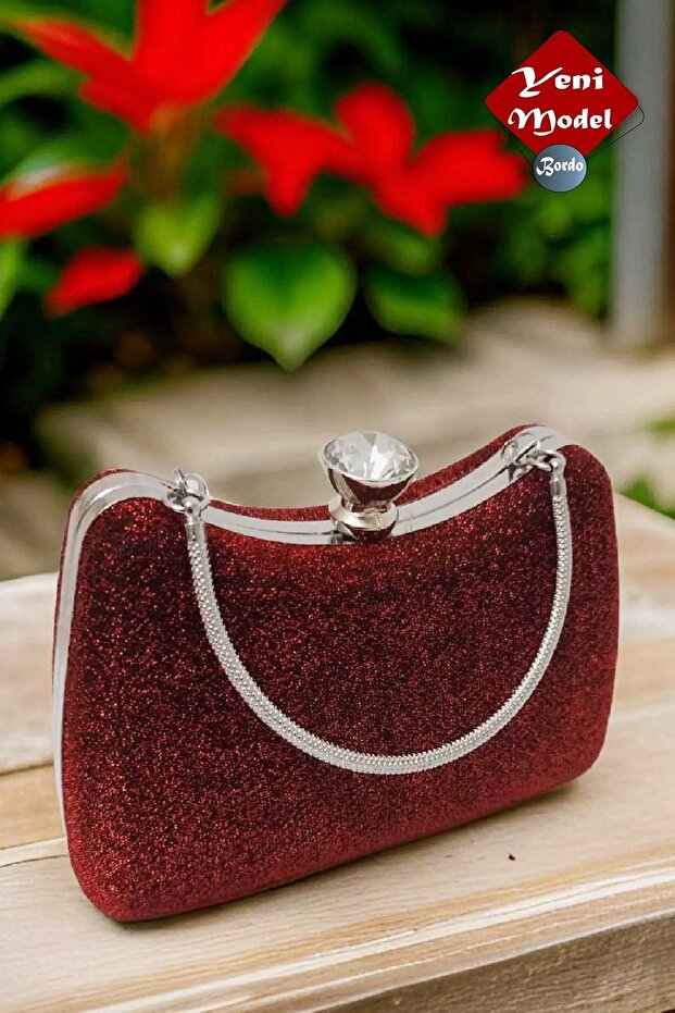 Claret Red Special Glitter Imported Fabric Evening Dress Bag with Armrests
