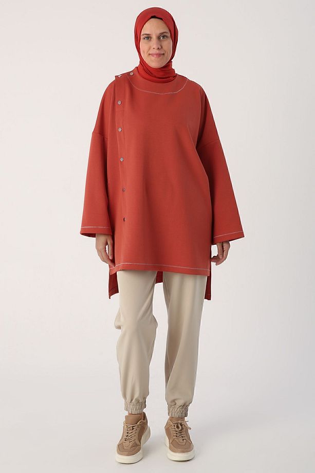 Oranj Sim Dikişli Çıtçıtlı Oversize Tunik - 4