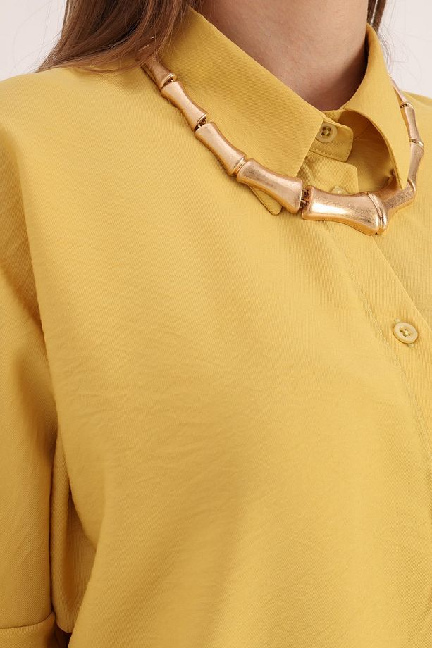 Sarı Oversize Basic Gömlek - 5