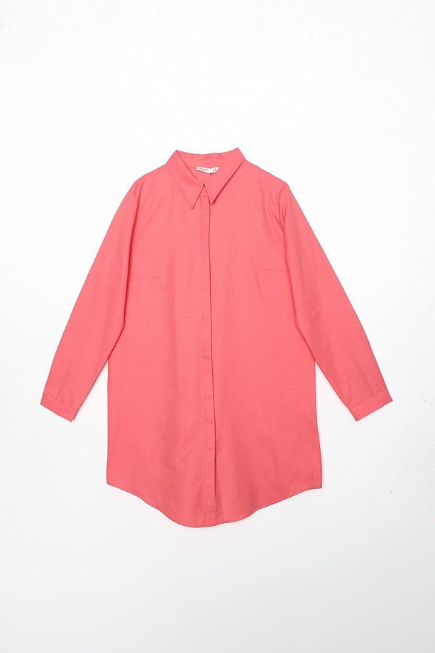Pembe Basic Gizli Patlı Gömlek Tunik - 5