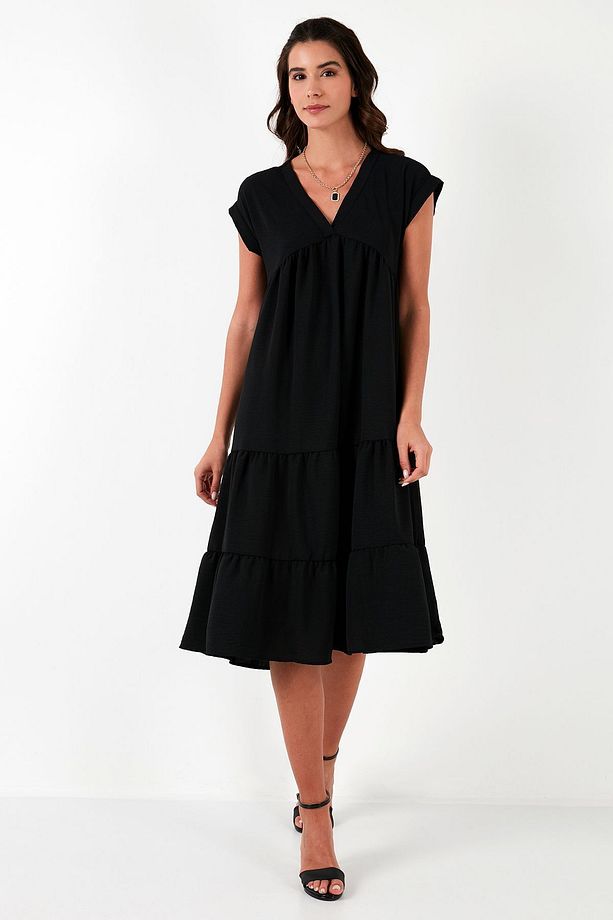 Relaxed Fit V Yaka Volanlı Midi Elbise  ELBİSE 66923982S4 - 4