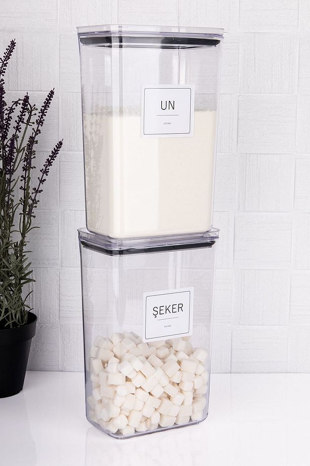 Dekoratif Mika 2'li Set Un / Şeker Saklama Kutusu Vakum Kapaklı 2900ml(2,9litre) - 3