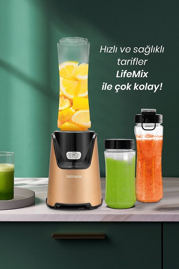 Lifemix Buz Kırabilir Inox Gold 2 Adet Bpa Free Tritan Şişeli Kişisel Personal Smoothie Blender - 7