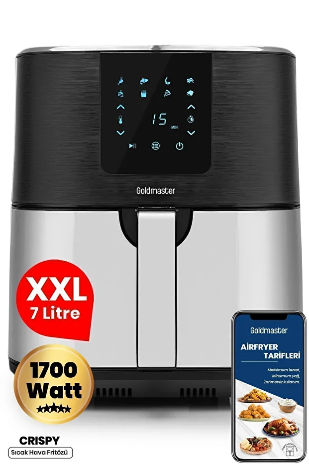 Crispy Airfryer Siyah-ınox Xxxl 7 Litre 1700w Sıcak Hava Fritözü - 1
