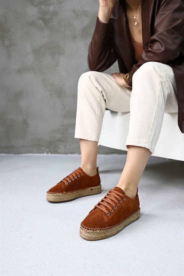 Daria Taba Hakiki Süet Bağcıklı Kadın Espadril Ayakkabı - 4