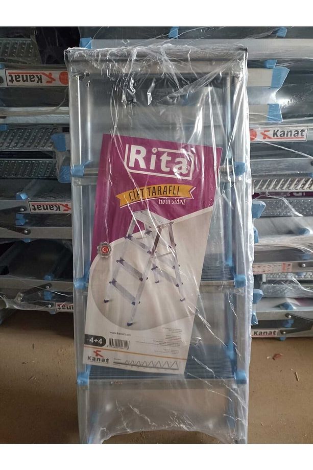 Rita Twin Galvanizli Çift Çıkışlı Katlanabilir Merdiven 4 4 Basamaklı - 1