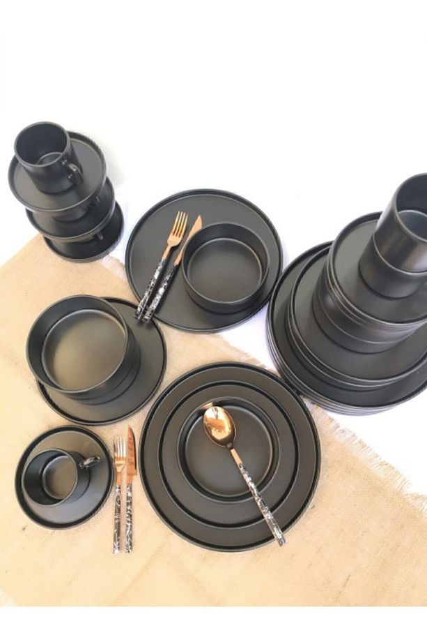 Stackable Mat Siyah 30 Parça 6 Kişilik Yemek Kahvaltı Takımı - 2