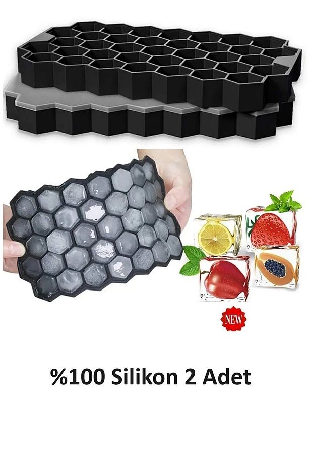 Petek Silikon Buzluk Ice Cube Kokteyl Meyve Dondurma Sunum Buz Kalıbı Ice Cube 2 Li - 1