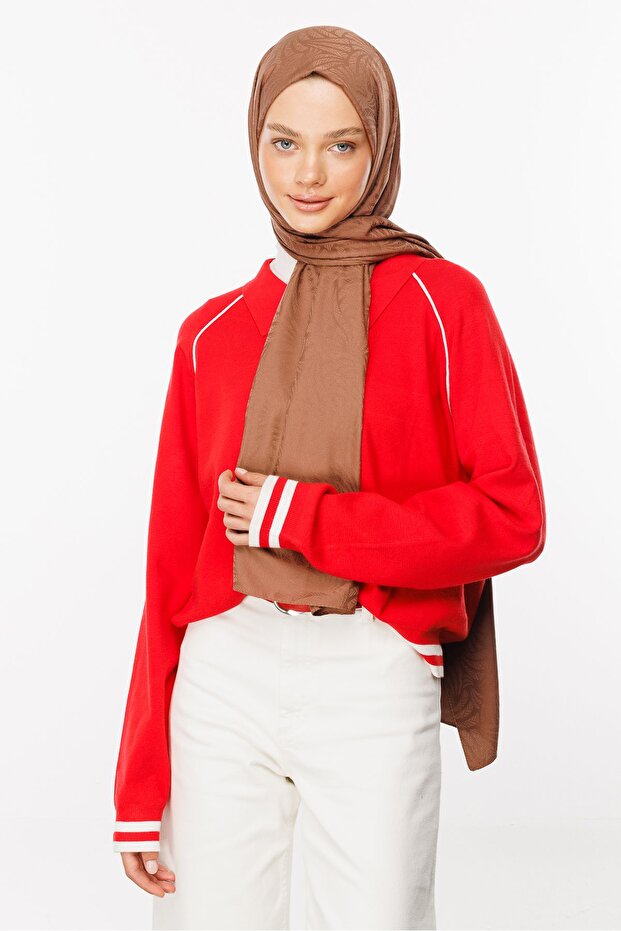 Artemis Patterned Silky Jacquard Shawl - Collared - 3