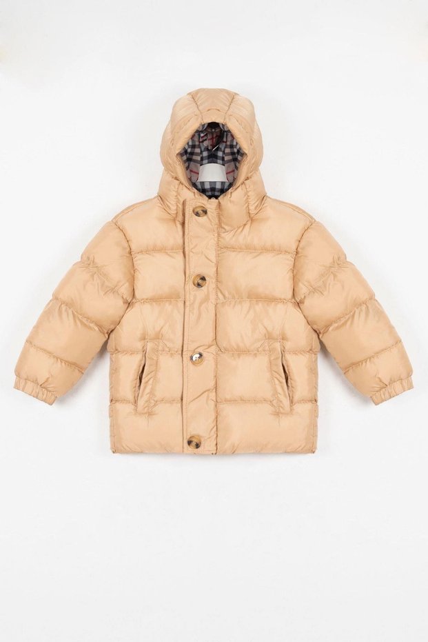 Hooded Long Sleeve Buttoned Zippered Hooded Long Sleeve Cream Colored Boy's Coat