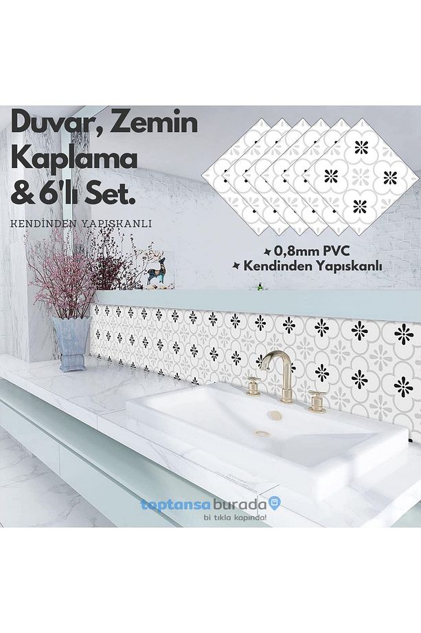 6Adet 20cm×20cm Kendinden Yapışkanlı Duvar Kaplama Mutfak Banyo PVC Sticker Dekorasyon - 3