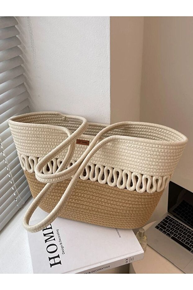 Jute Beach Bag - Straw Look, Handle and Handbag - 1
