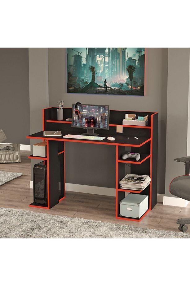 Vader Oyuncu Masası Gaming Çalışma Masası Siyah-Kırmızı VR1-BK - 1