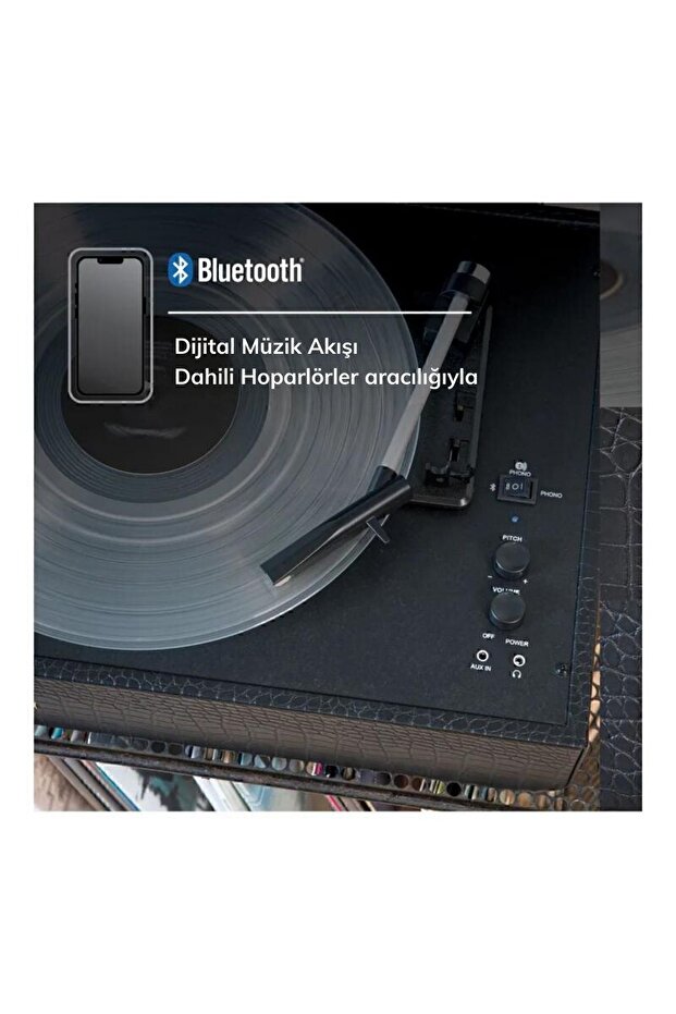 Mercury Bluetooth Alıcılı Ve Taşınabilir Siyah Plak Çalar Pikap - 8