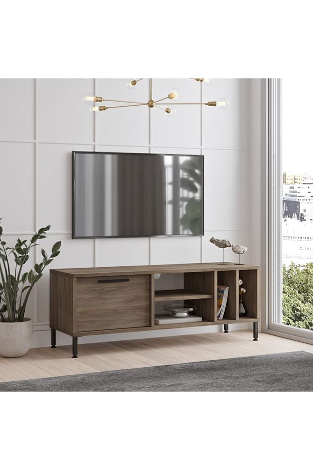 Retro Tv Ünitesi Sehpası Metal Ayaklı 120cm Kahve Rt2-cu - 1