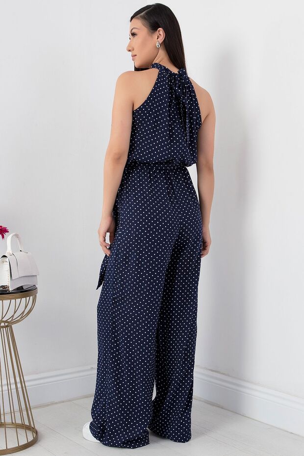 Halter Yaka Kuşaklı Puanlı Tulum VRN7818 - 6