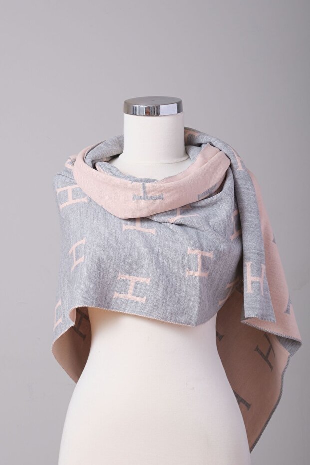 H Desenli Triko Örme Şal - 2