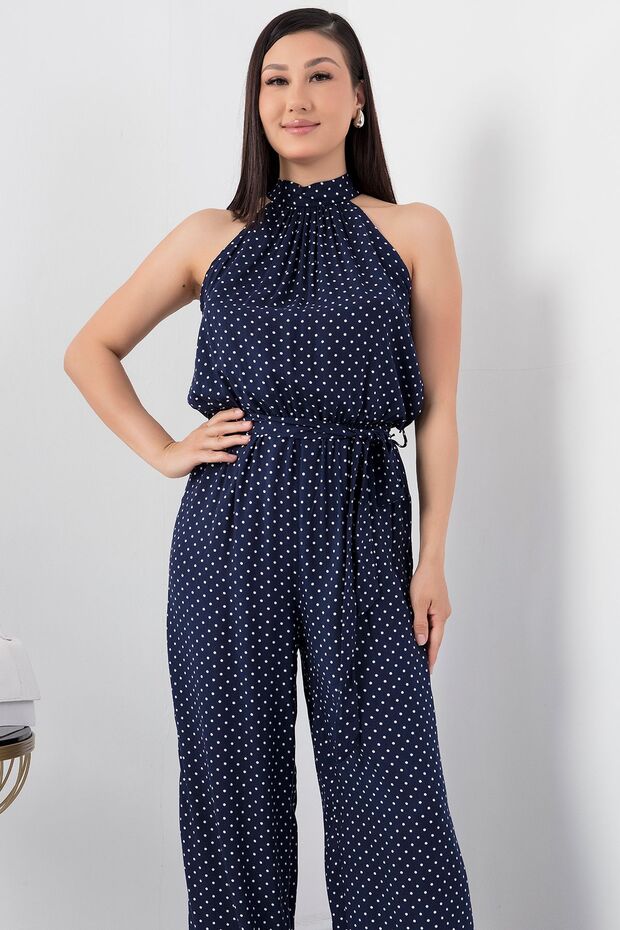 Halter Yaka Kuşaklı Puanlı Tulum VRN7818 - 2