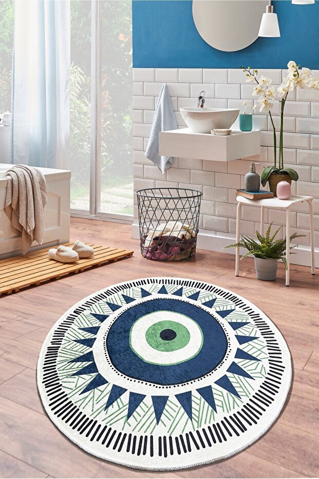 Occhio 120X120 cm Diameter Bathroom Rug Washable Non-Slip Floor Mat Toilet Set