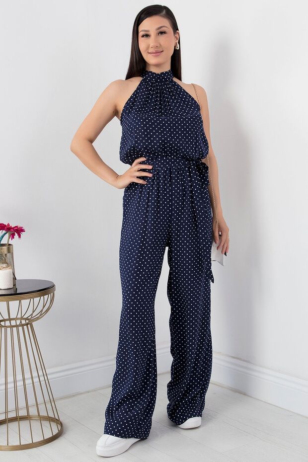 Halter Yaka Kuşaklı Puanlı Tulum VRN7818 - 3