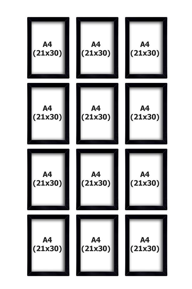 12 ADET ( A4 ) 21X30 SİYAH ÇERÇEVE MDF - Pvc'li fotoğraf yada sertifika çerçeve - 1