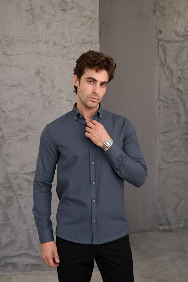 Men's Shirt Cotton Corduroy Buttoned Collar Modern Slim Fit Slim Fit
