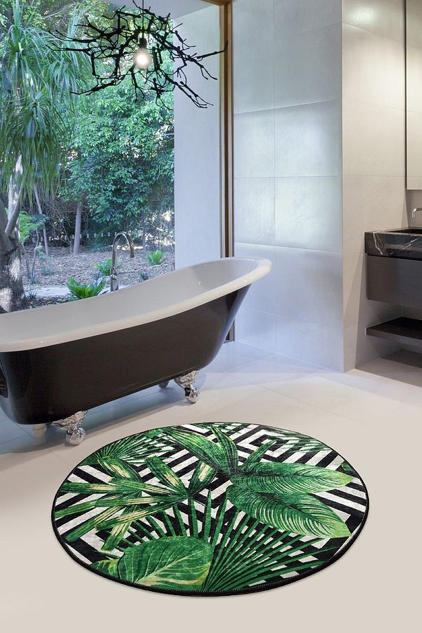 Tropıc Çap 100 Cm Banyo Halısı Yıkanabilir, Kaymaz Taban Djth - 1