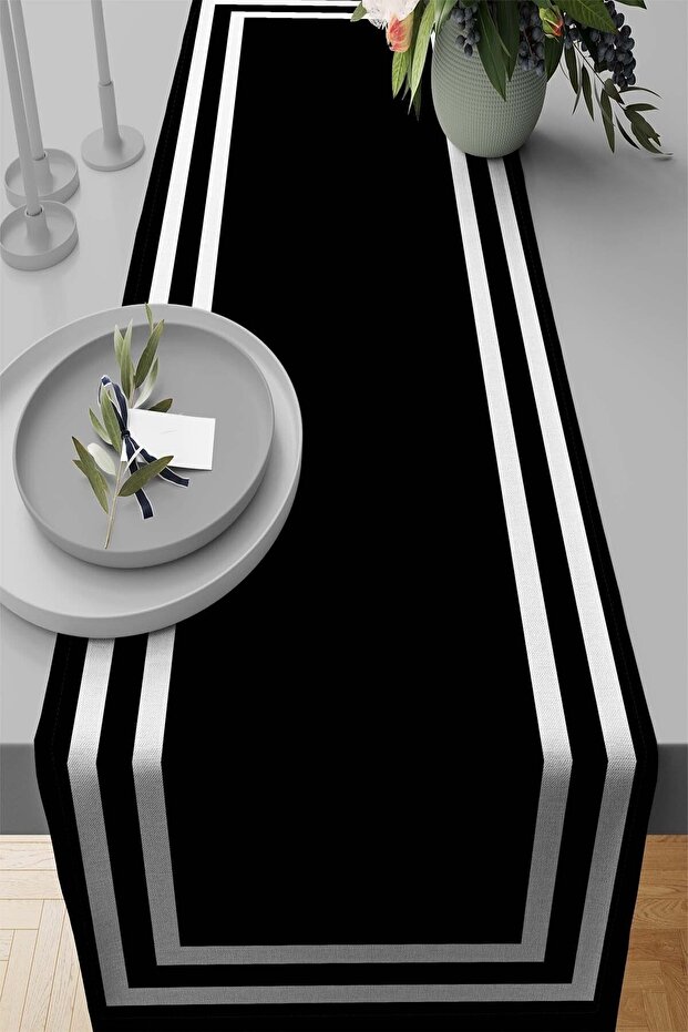 40X140Cm Premium Thai Feather Woven Runner - Stain-Proof, Classic Framed Tablecloth Rnr322