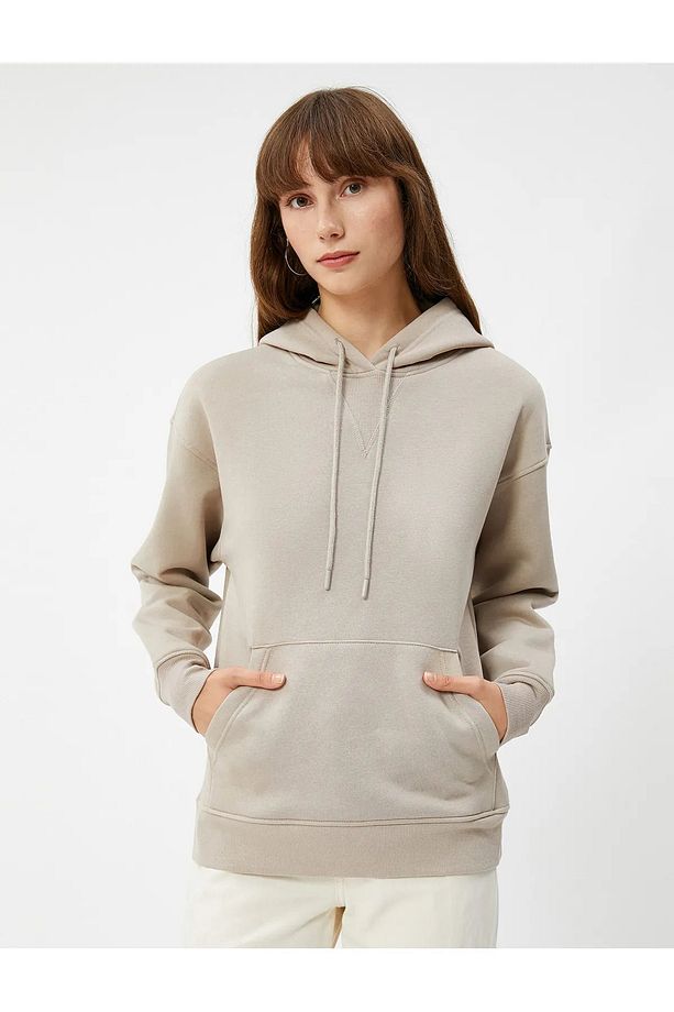 Kapüşonlu Sweatshirt Kanguru Cepli Uzun Kollu Basic - 4