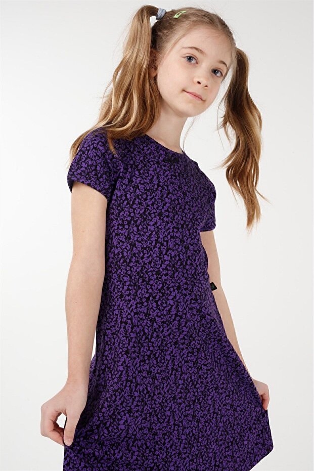 Metering Printed Short Sleeve Girl's Dress