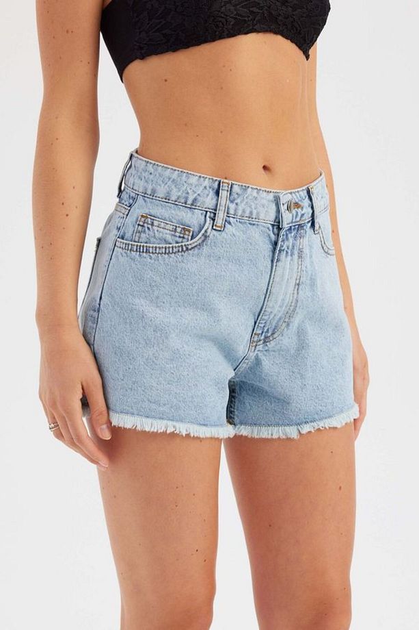 Koyu Renk Yüksek Bel Denim Şort - 2