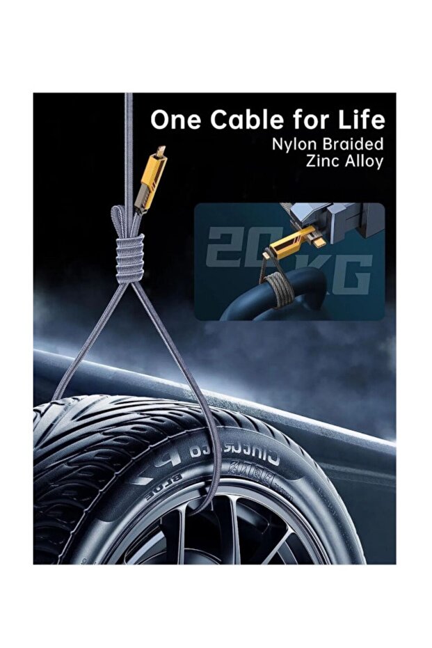 TYPE-C to TYPE-C  PD 100 W  6A Örgülü Dayanıklı Hızlı  (FAST) Data ve Şarj Kablosu 1 MT-Gri - 4