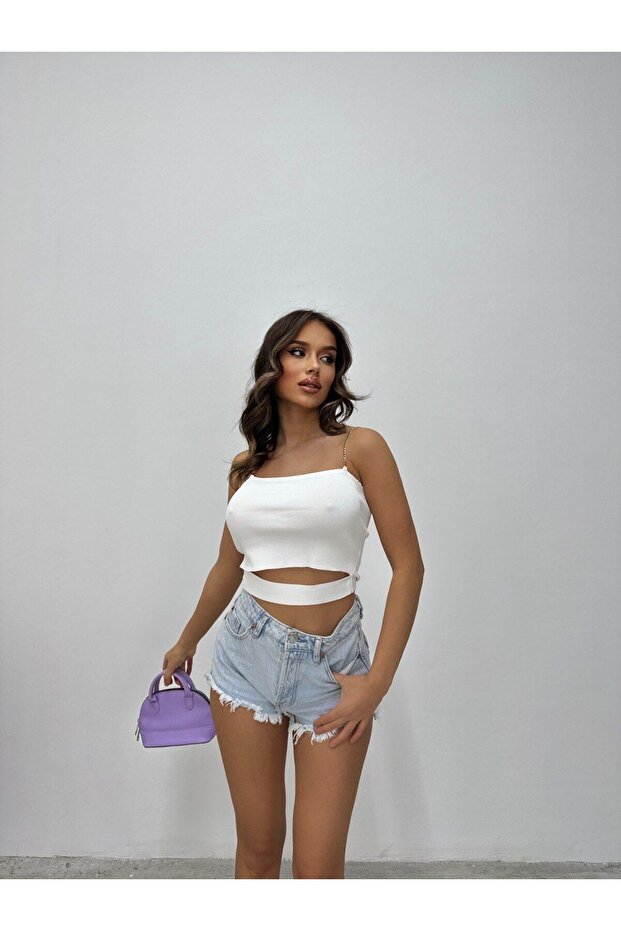 Zincir Askılı Crop Top - 5