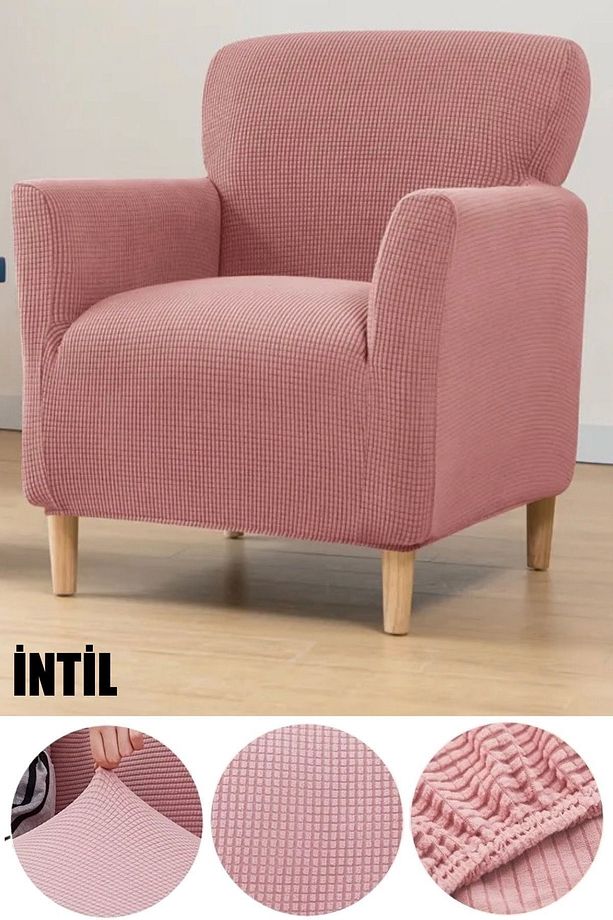 Likrali Streç Lastikli Esnek Kare Desen Berjer Tek Kişilik Kotuk Örtüsü Koltuk Kılıfı Sofa Cover - 2