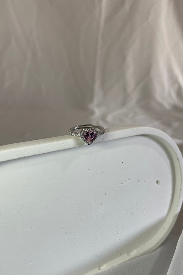 Pink Heart Ring - Silver - Basic Ring, Silver Ring, Silver Ring, Steel Ring