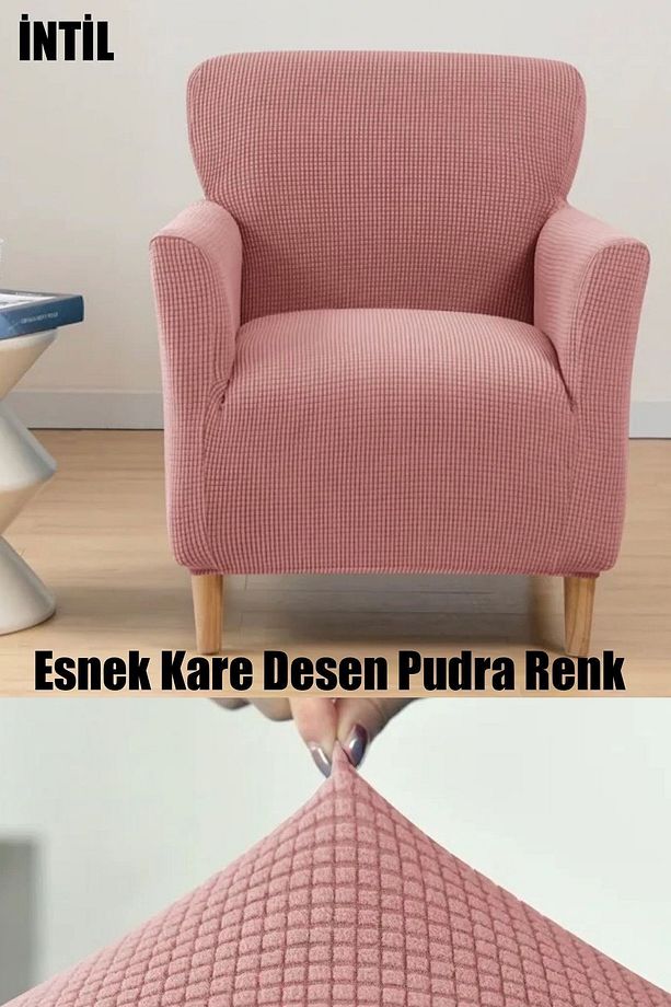 Likrali Streç Lastikli Esnek Kare Desen Berjer Tek Kişilik Kotuk Örtüsü Koltuk Kılıfı Sofa Cover - 1