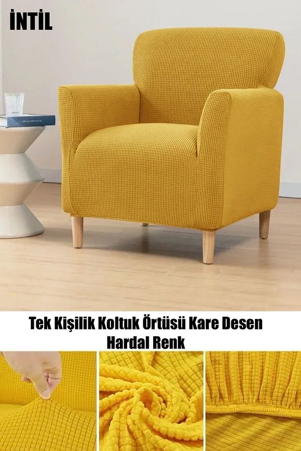 Likrali Streç Lastikli Esnek Kare Desen Berjer Tek Kişilik Kotuk Örtüsü Koltuk Kılıfı Sofa Cover - 2
