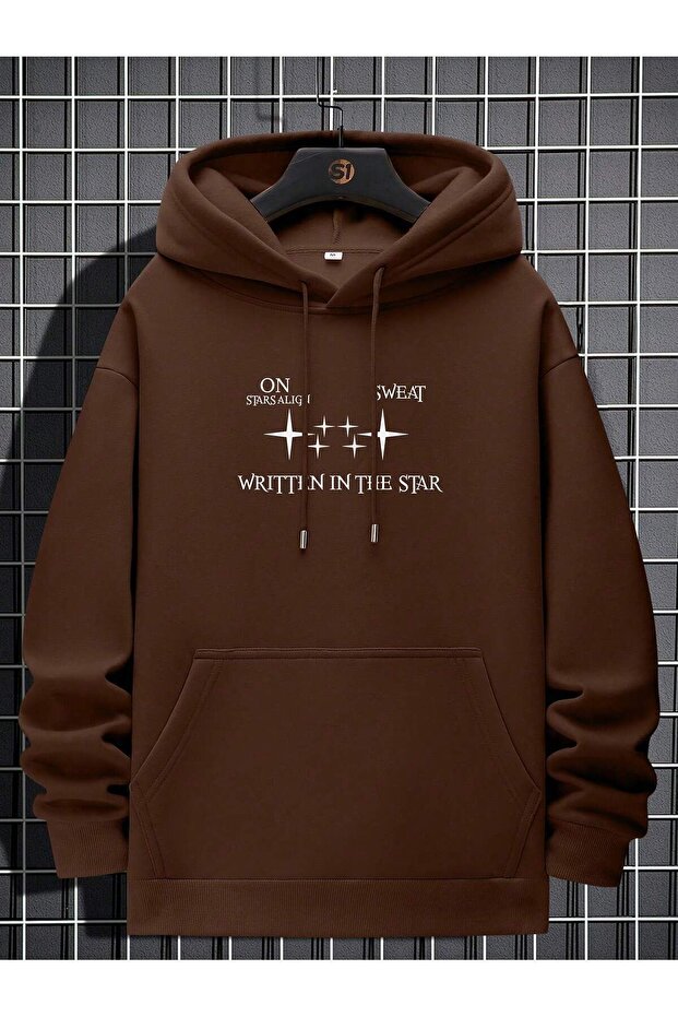 Unisex Brown Printed Thick Hoodie with Kangaroo Pocket