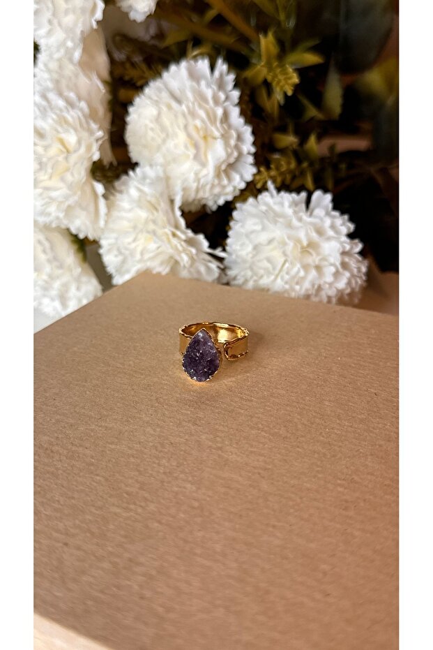 خاتم حجر الجمشت الطبيعي - قابل للتعديل - 5