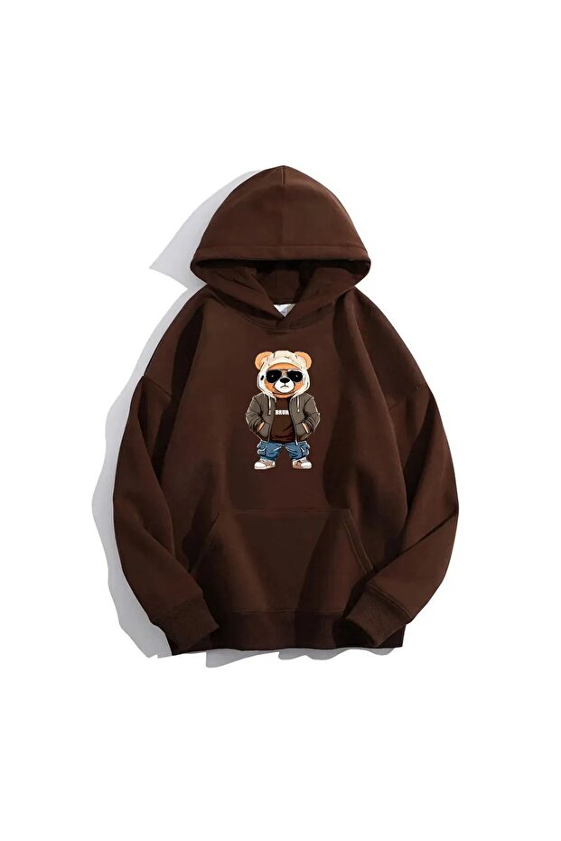 Teddy Bear Printed Unisex Brown Oversize Cotton Sweatshirt