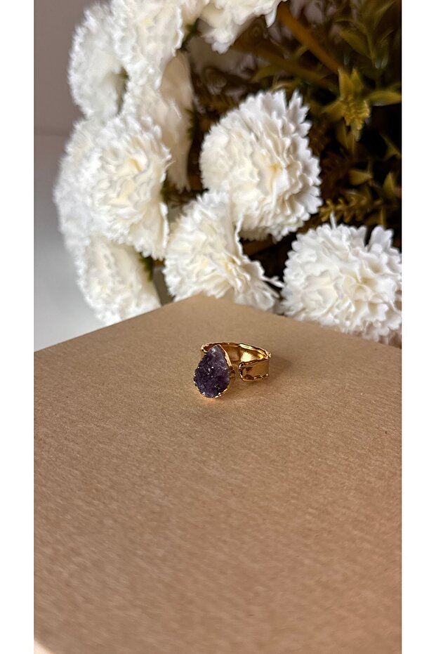 خاتم حجر الجمشت الطبيعي - قابل للتعديل - 2