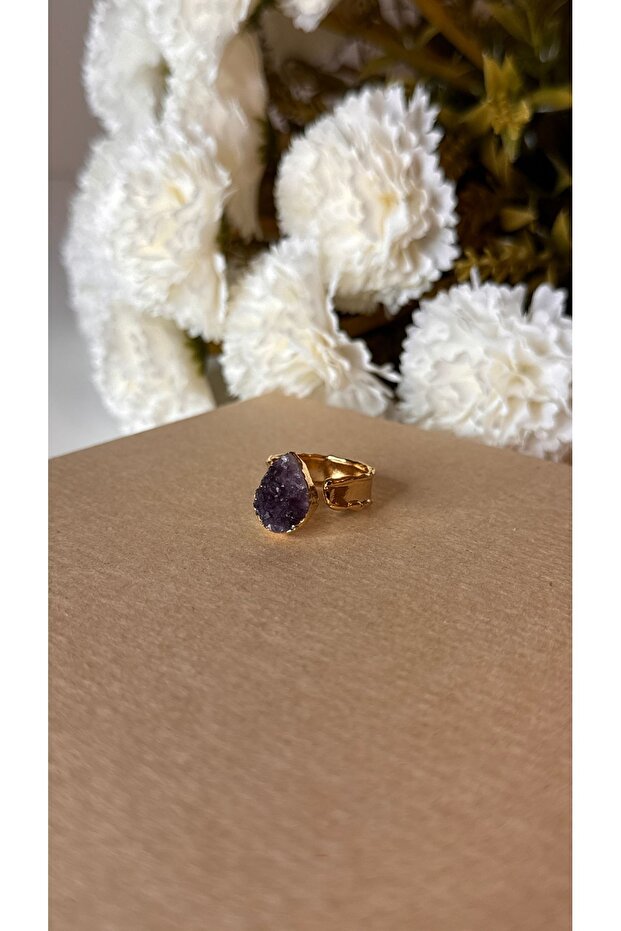 خاتم حجر الجمشت الطبيعي - قابل للتعديل - 4