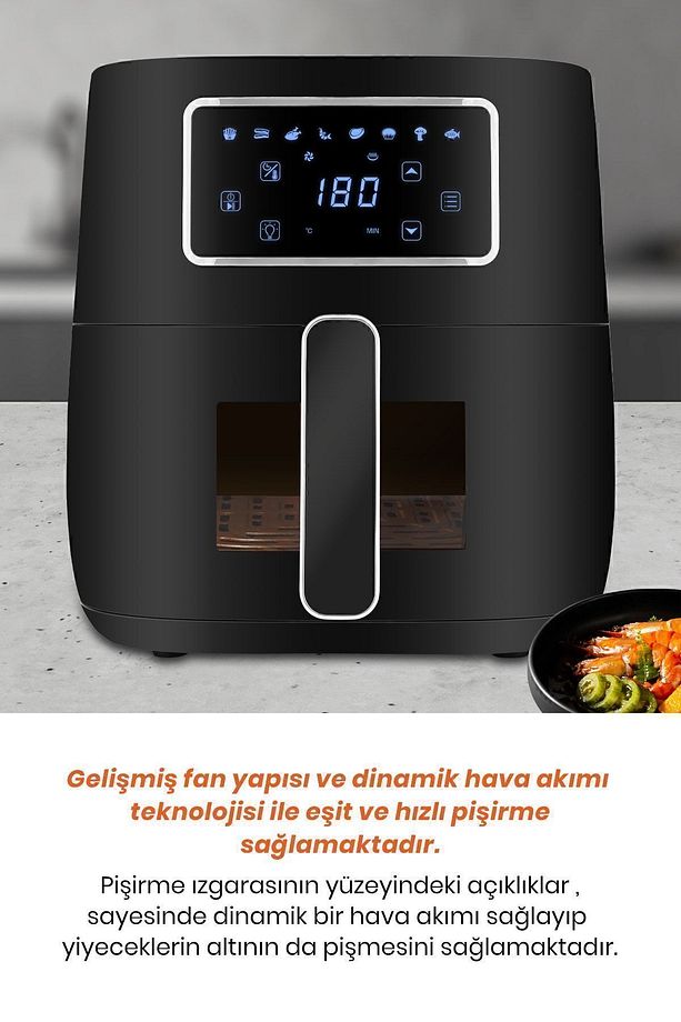 Versay 1700w Xl Dokunmatik 8 Ön Ayarlı Cam Kapaklı Hazne Aydınlatmalı Airfryer Sıcak Hava Fritözü - 4