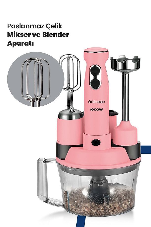 Elenamax Pembe 1000 Watt Hız Ayarlı %100 Bakır Motor 5 In 1 Mutfak Robotu Multi Blender Seti - 4