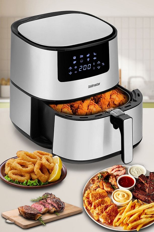 2000 Watt Yüksek Güç 6,4 Litre Inox Geniş Xxl Dokunmatik Airfryer Yağsız Sıcak Hava Fritözü - 6