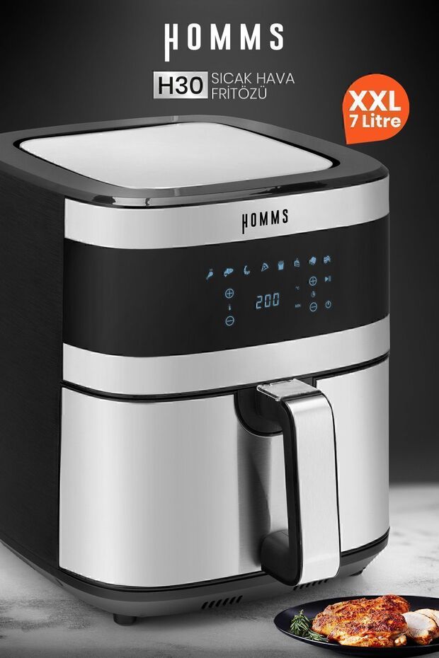 H30 Xxl 7 Litre Geniş Hazneli Dokunmatik 8 Ön Ayarlı Airfryer Sıcak Hava Fritözü - 1