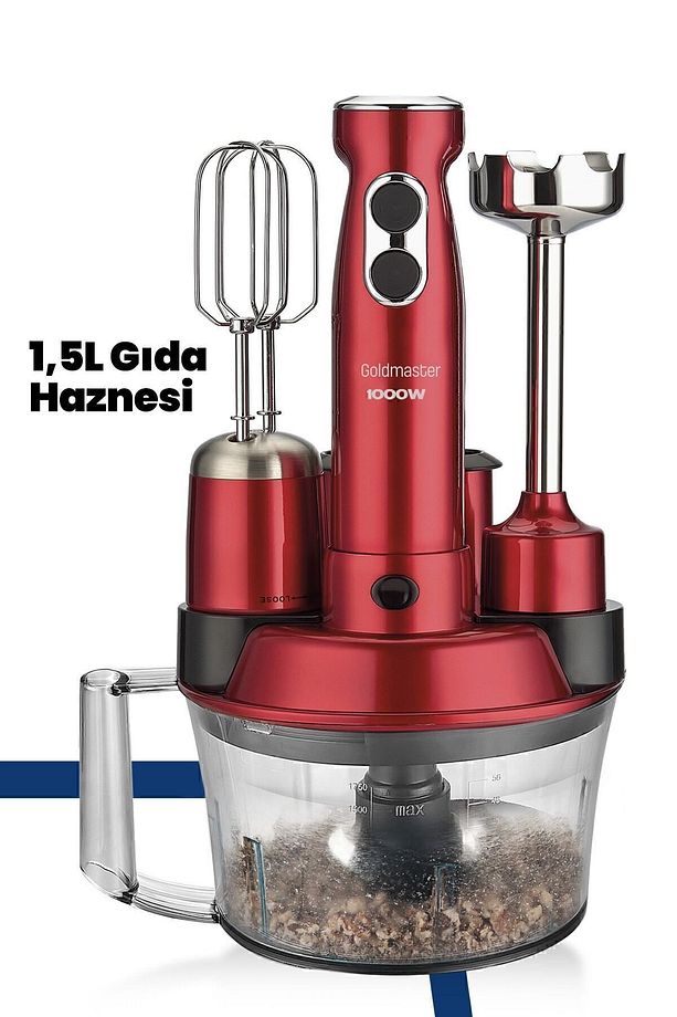 Elenamax Vişne Kırmızı 1000 Watt Hız Ayarlı %100 Bakır Motor 5 In 1 Mutfak Robotu Multi Blender Seti - 4