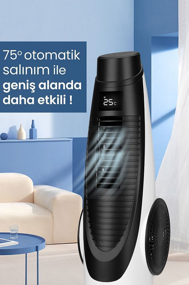 Airbot Dokunmatik Led Ekranlı Hız ve Zaman Ayarlı Salınımlı Uzaktan Kumandalı Kule Tipi Vantilatör - 4